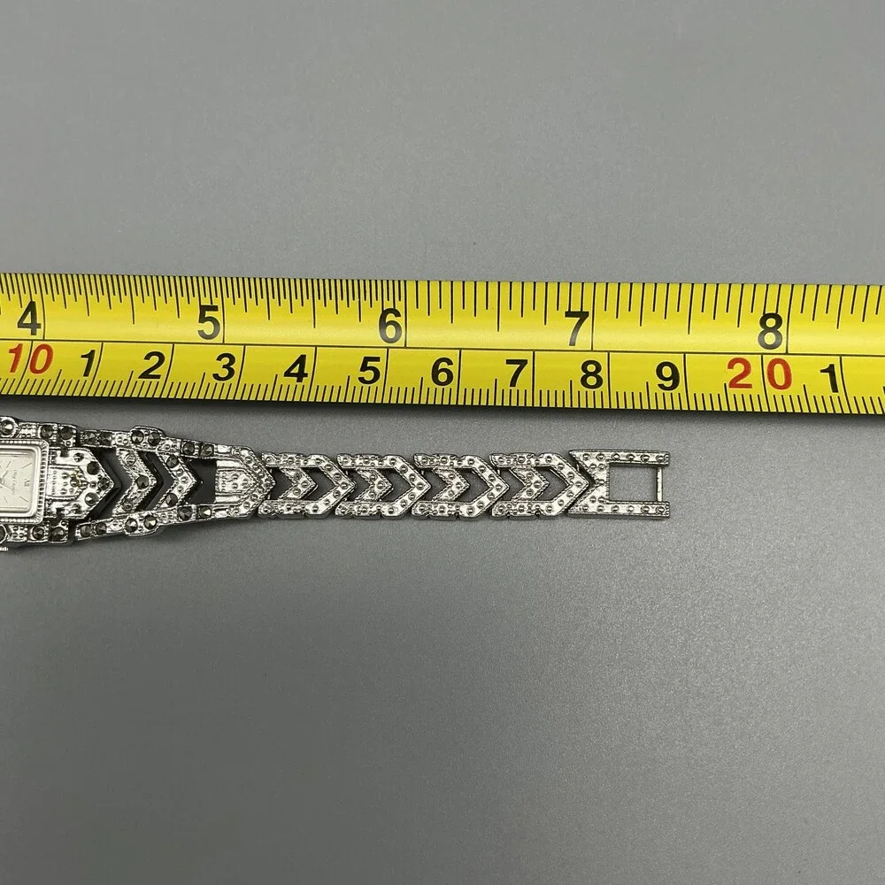 Vintage Oleg Cassini Womens Watch 18mm Marcasite Silver Tone New Battery 7.25
